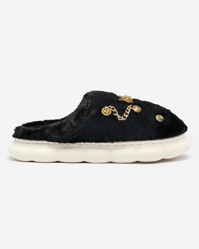 Royalfashion Black women's fur slippers with ornaments Erserra