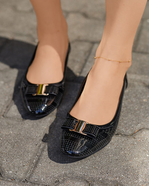 Women's black openwork ballerinas with a bow Rumac - Footwear