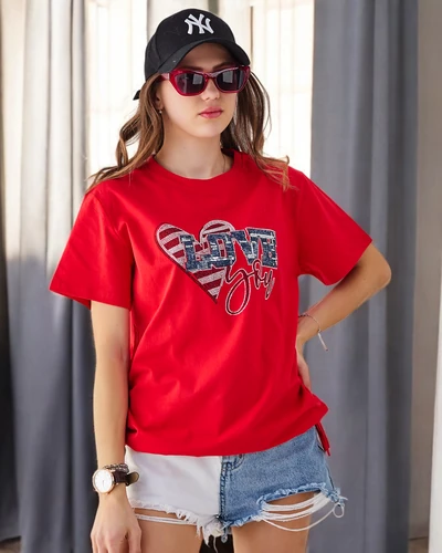 Royalfashion Women's Cotton T-shirt LOVE with rhinestones