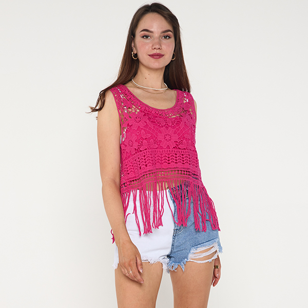 Fuksia naiste pitsist crop top pluus - Riietus
