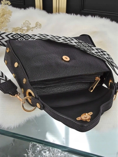 Czarna torebka damska Livia ze skóry ekologicznej z ozdobą w stylu Art Deco