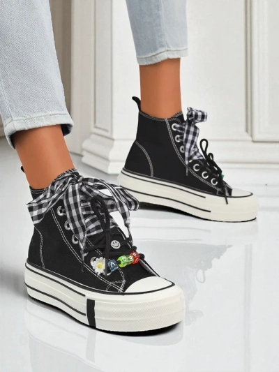 Women's Callisto Black Fabric Platform Sneakers with Retro Accents
