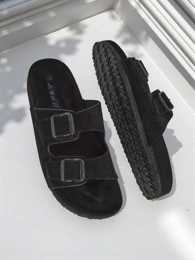 Royalfashion Women's Eco-Suede Sliders with Buckles Bella Duo