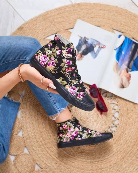 Royalfashion Naiste kõrged mustad lillelised tennised Soxic