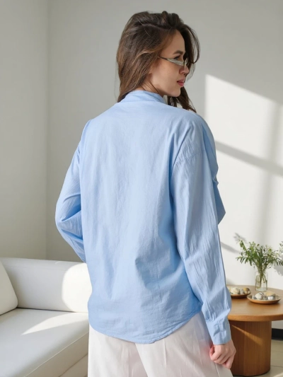 Royalfashion Cotton shirt decorated with ruffles and buttoned