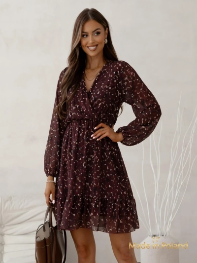 Royalfashion Patterned Women's mini dress with ruffles and wrap neckline
