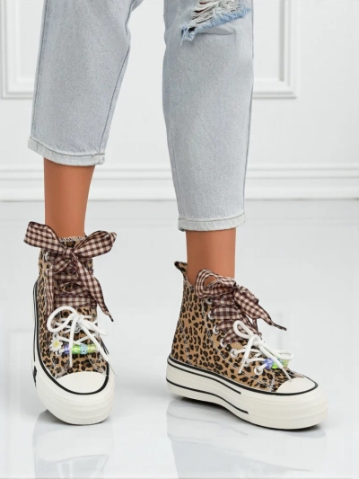 Women's Leonora Leo brown platform sneakers – Italian style, fabric