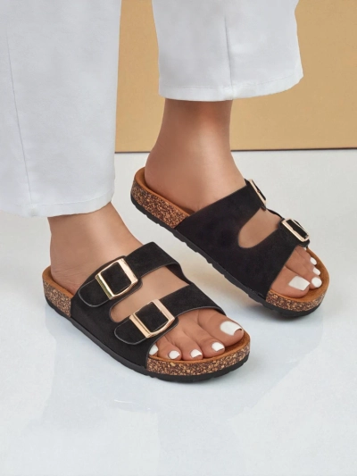 Letitia women's black suede flip-flops, flat heel, Italian design