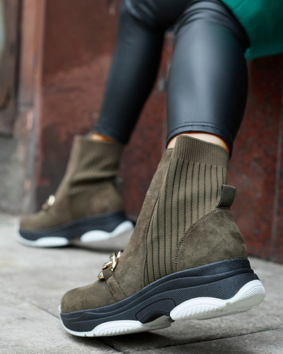 Женские зеленые утепленные сапоги из эко-замши Cuzitta- Footwear