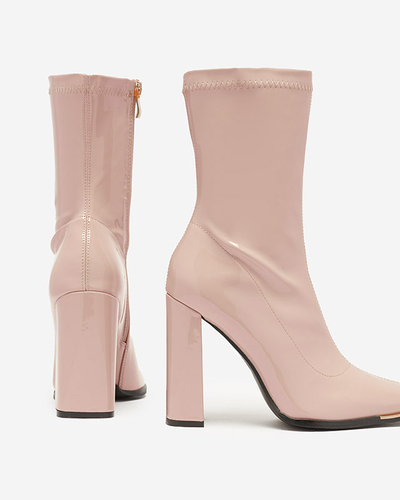 Light pink women's lacquered boots on the Rekila post - Footwear