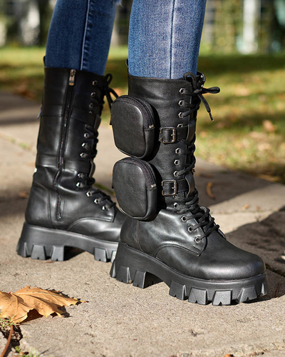 Black worker boots with decorative sachets on the uppers Sello- Footwear