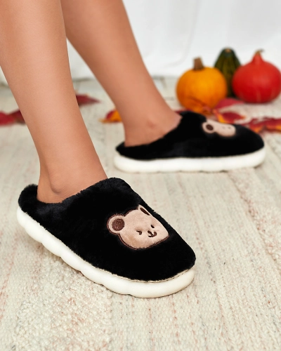 Royalfashion Black women's fur slippers with teddy bear Hettres