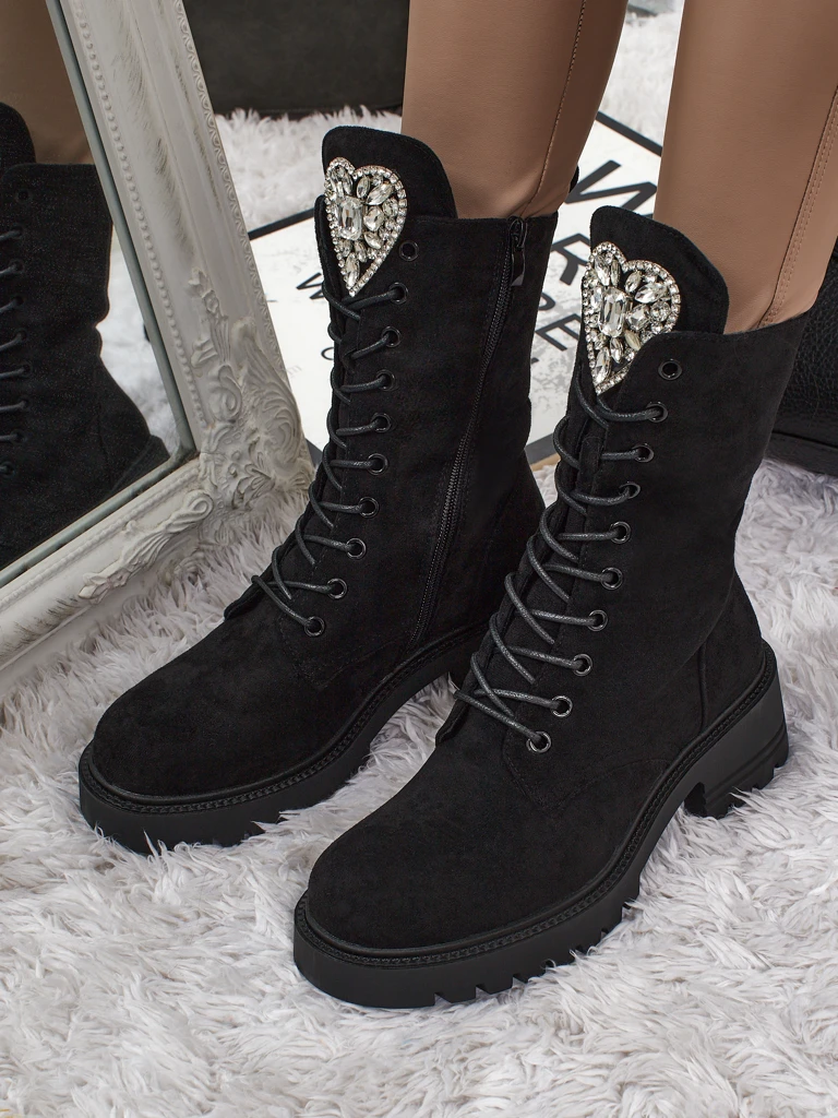 Эко-замшевые женские ботинки на шнуровке Emelune