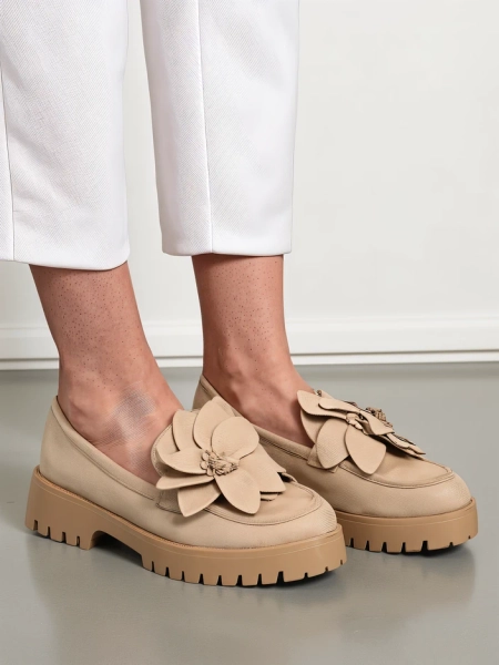 Royalfashion Eco suede women's moccasins with Floverse flower