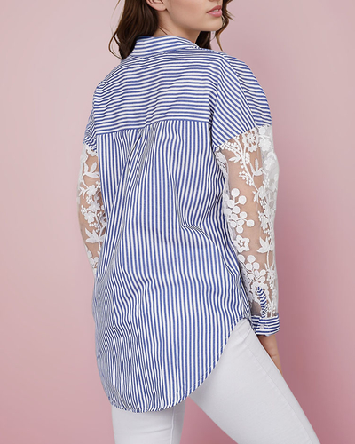 Royalfashion Женская рубашка в полоску с кружевом