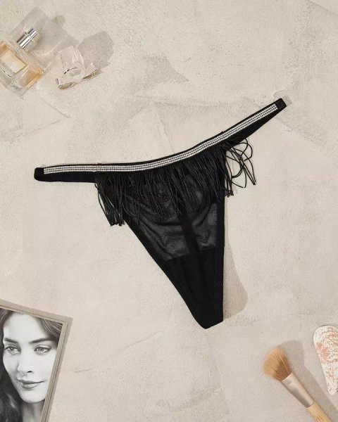 Royalfashion Black women's thong panties with tassels