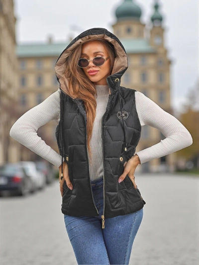 Quilted Women's Vest with Hood Ash Crown