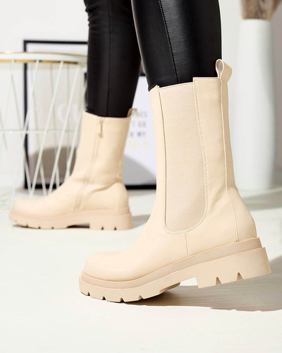 Royalfashion Beige women's high boots with flat heel Vedesa