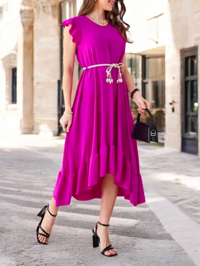 Royalfashion Women's midi dress with ruffles and short sleeves