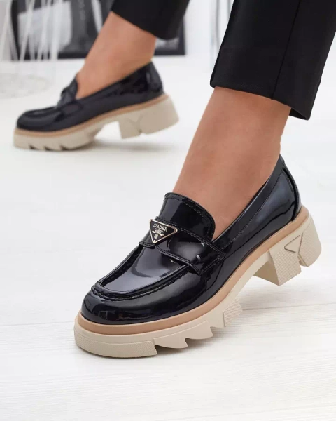 Lacquered women's black moccasins with decoration Sarix - Footwear