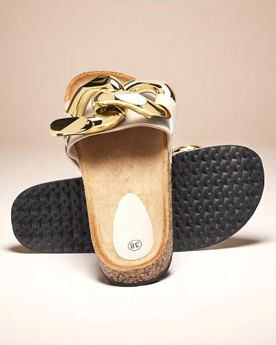 Royalfashion Бежевые женские шлепанцы с украшением Sofig