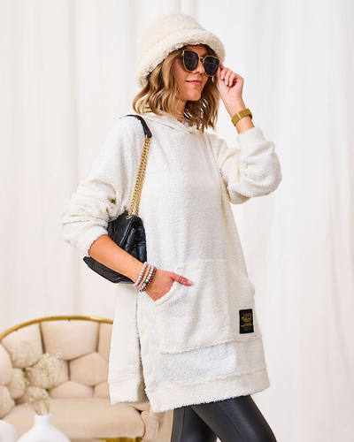 Royalfashion Kreemjas pikk naiste kampsun kapuutsiga