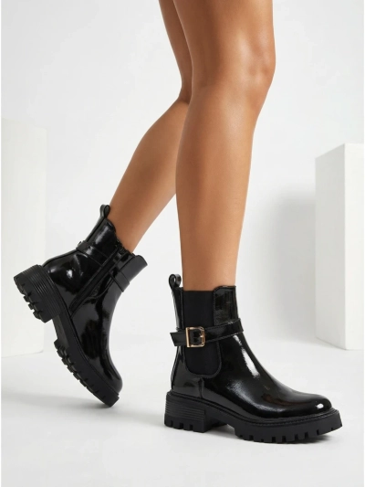 Calivi Women's Patent Faux Leather Ankle Boots