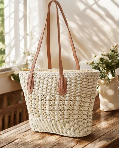 Royalfashion Large straw handbag for women