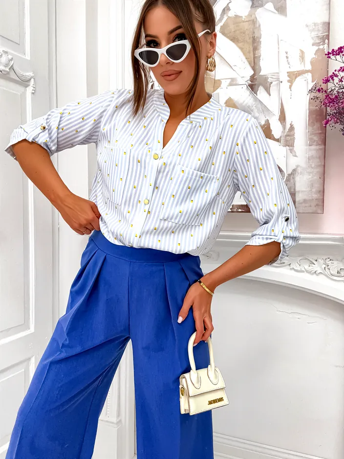 Royalfashion Women's striped shirt with lemons and a V-neck