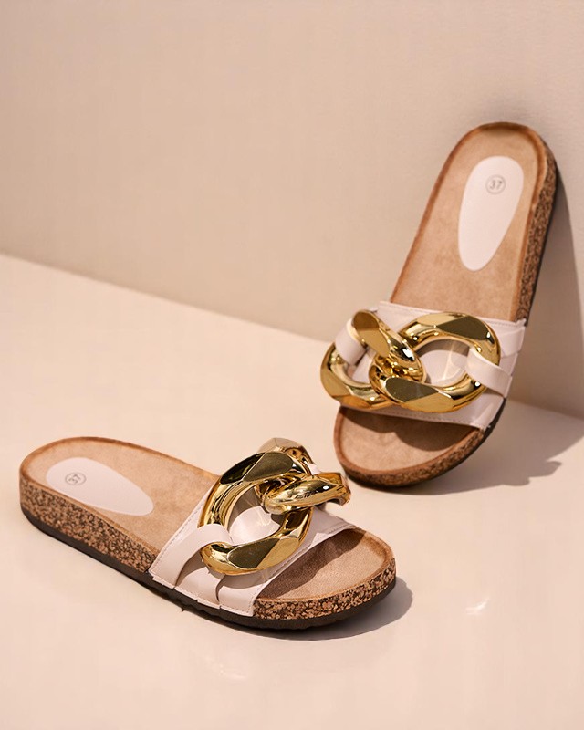 Royalfashion Бежевые женские шлепанцы с украшением Sofig