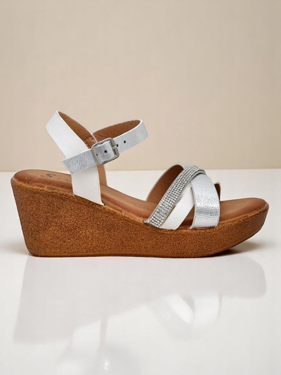 Royalfashion Women's wedge sandals with rhinestones and glitter Glittera