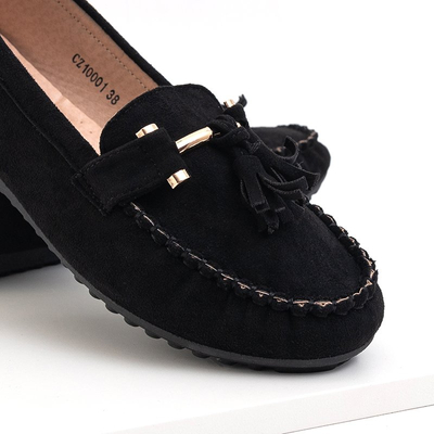 Women's black moccasins with fringes Amillad - Footwear