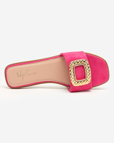 OUTLET Fuchsia women's eco-suede flip-flops with gold buckle Lozi- Footwear