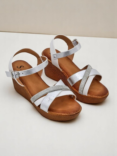 Royalfashion Women's wedge sandals with rhinestones and glitter Glittera