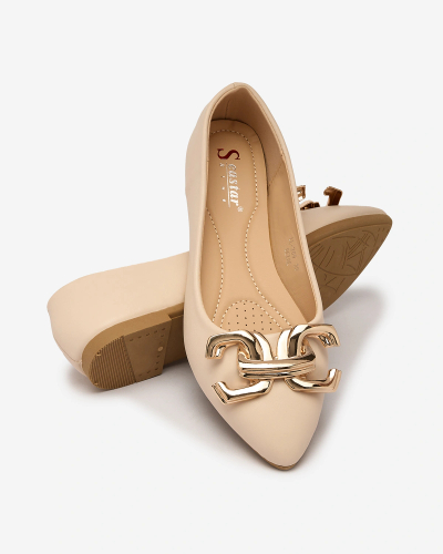 Royalfashion Beige women's pointed-toe ballerinas with embellishment on the nose Figgda