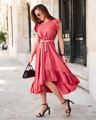 Royalfashion Women's midi dress with ruffles and short sleeves