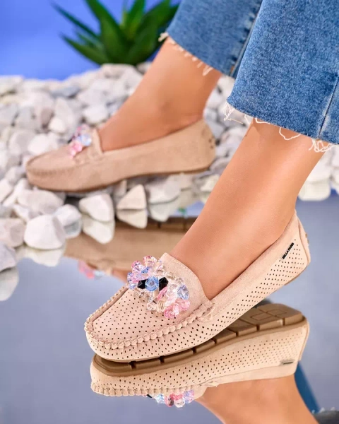 Royalfashion Openwork light brown women's moccasins with decorative crystals Cizzas