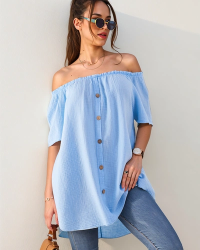 Royalfashion Naiste puuvillane pluus hispaania stiilis dekoratiivsete nuppudega