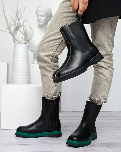 Women's high boots with a square toe in black and green Litepi - Footwear
