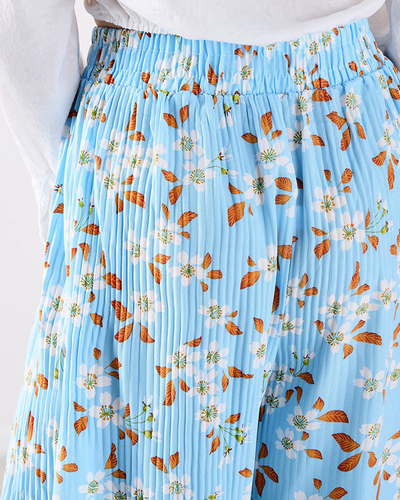 Naiste sinised lillelised riidest püksid - Rõivad