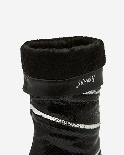 Black and silver women's stiletto heeled boots with embossed stripes Felifea- Footwear