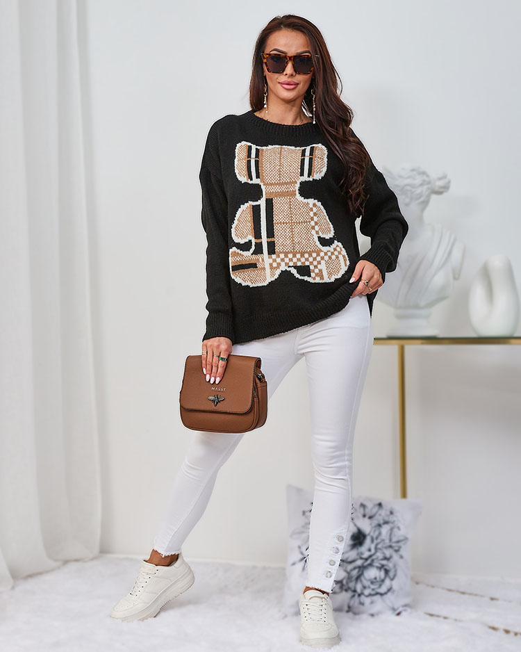 Royalfashion Black Women's Teddy Bear Sweater