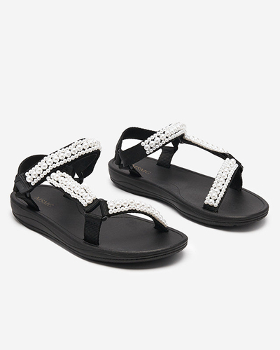 Black women's sports sandals with Dotiss pearls- Footwear
