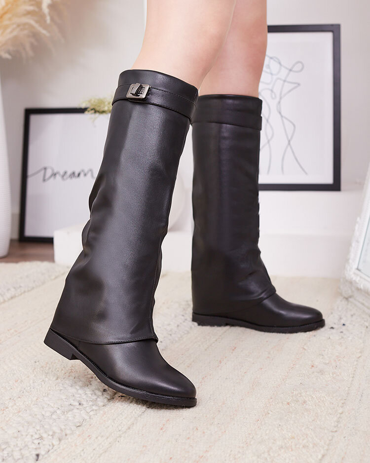 Royalfashion Black women's boots with hidden anchor Dibisad