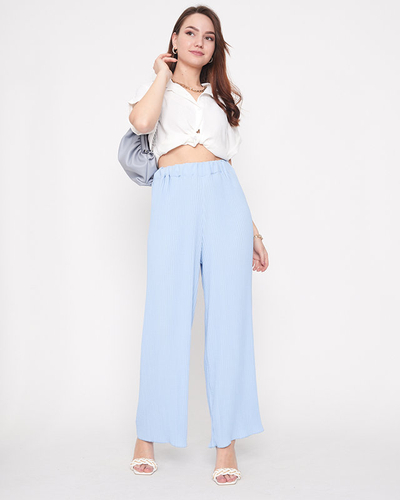 Женские синие широкие брюки палаццо в рубчик - Одежда