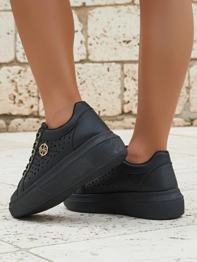 Women's Kalista Nero sneakers - black eco-leather platforms, spring collection