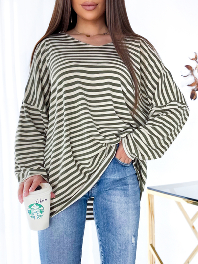 Royalfashion Women's green striped blouse with brocade