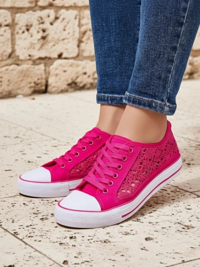 Женские кеды Callista Fuksja - легкая ткань, плоская подошва 2,5 см