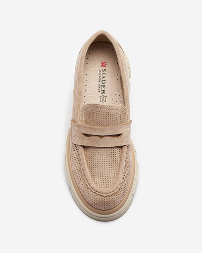 Светло-коричневые женские ажурные мокасины на сплошной подошве Ejina - Обувь