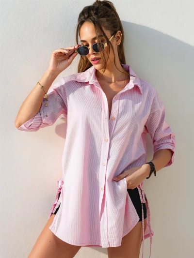 Royalfashion Puuvillane pikem naiste triibuline särk vööga